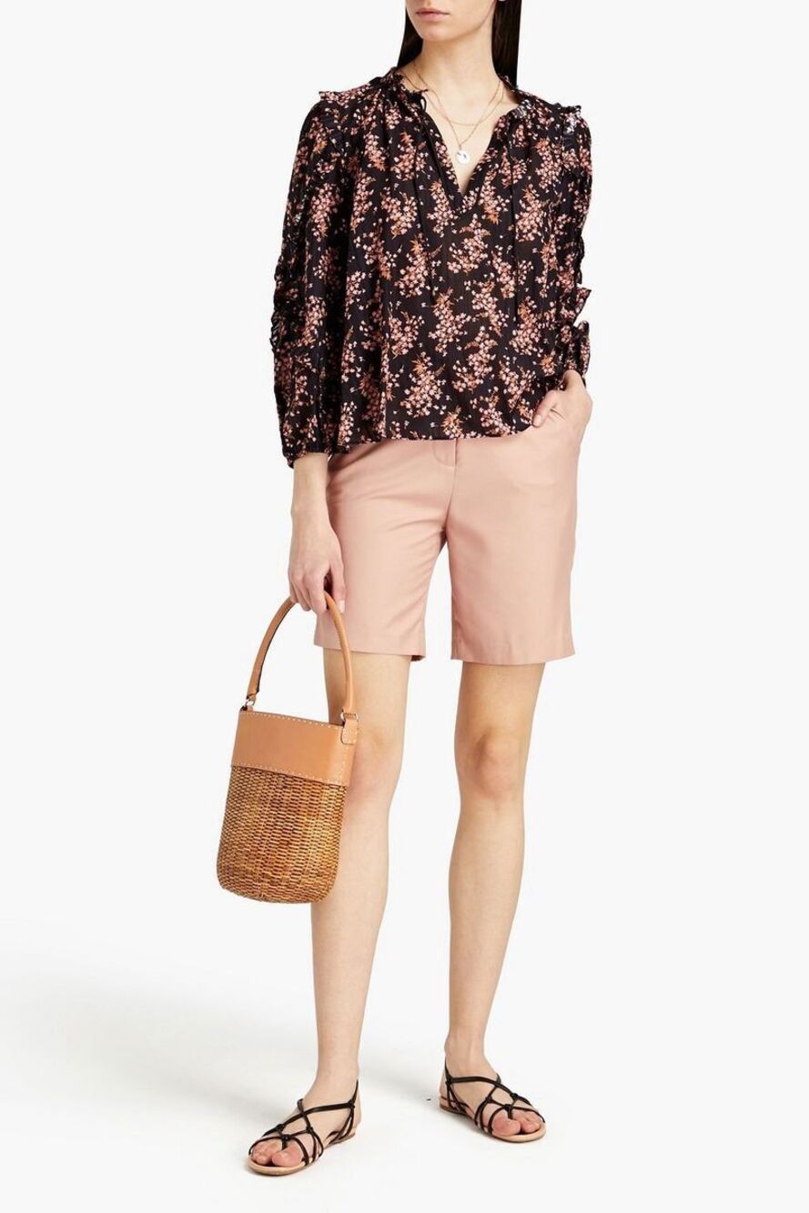Ulla Johnson Manet Ruffled Floral Print Cotton Blend Blouse in Noir Size 2